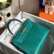 Hermes Kelly 28cm 6Q Very emeraude  Shiny Porosus Crocodile ＾-6770