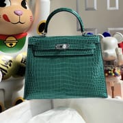 Hermes Kelly 28cm CK14 Beige 杏色 Shiny Porosus Crocodile ＾-6468