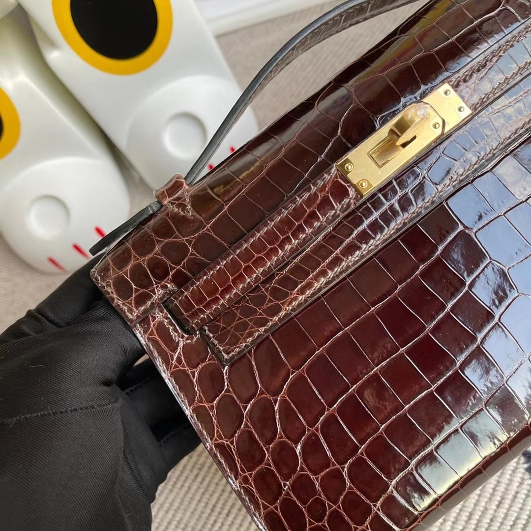 Hermes MiniKelly Pochette 22cm Shiny nilo crocodile CC31 Miel Hermes MiniKelly Pochette 22cm Shiny nilo crocodile CC31 Miel