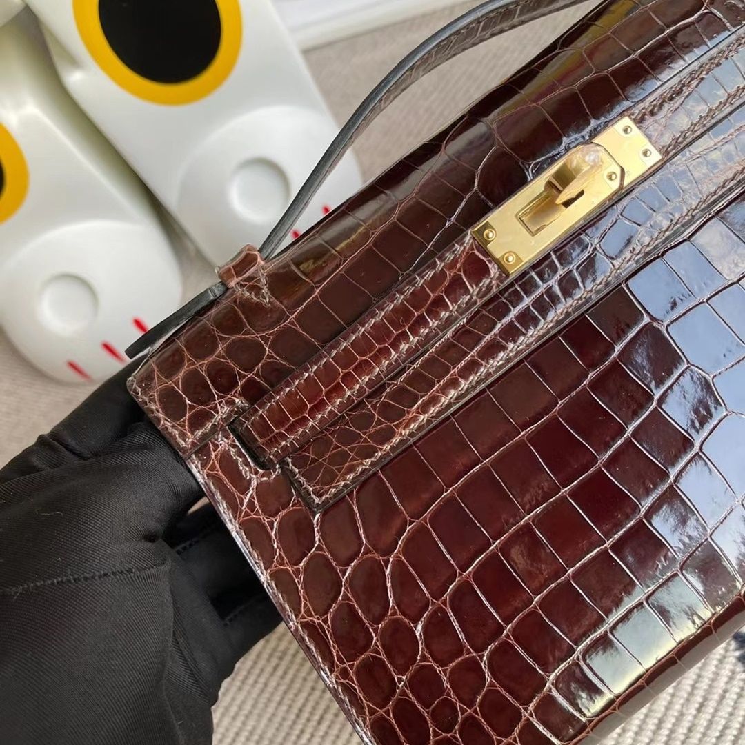 Hermes MiniKelly Pochette Shiny nilo crocodile CK88 Graphite-1093
