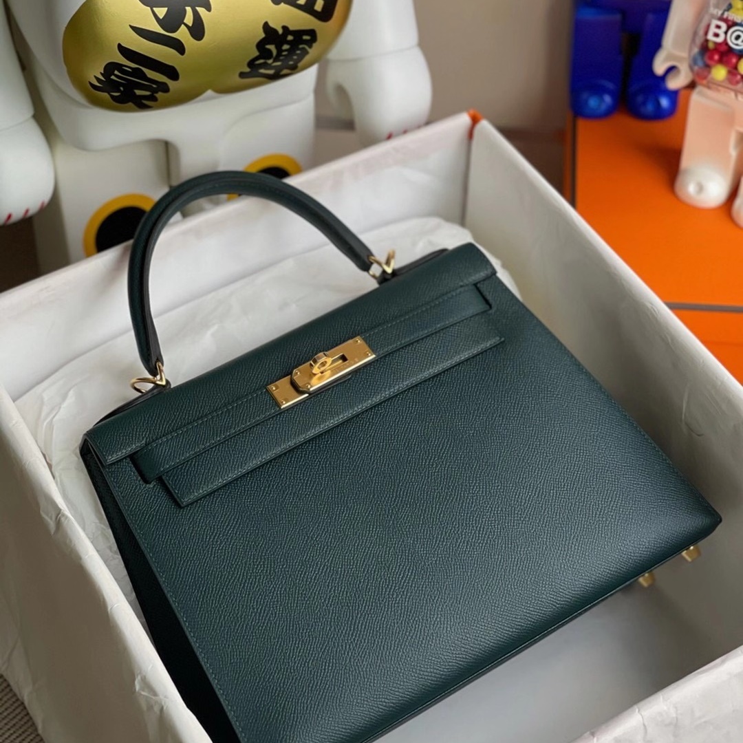 Hermes Kelly 28cm Epsom 6O  Vert Cypres