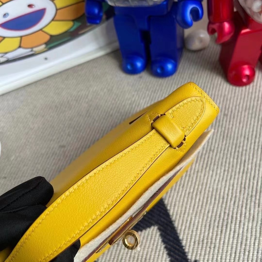 Hermes MiniKelly Pochette 22cm Swift 9D Amber