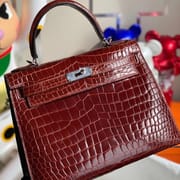 Hermes HSS Kelly 28cm J5 Rose Sheheraradez 89 Noir Porosus Crocodile-5215