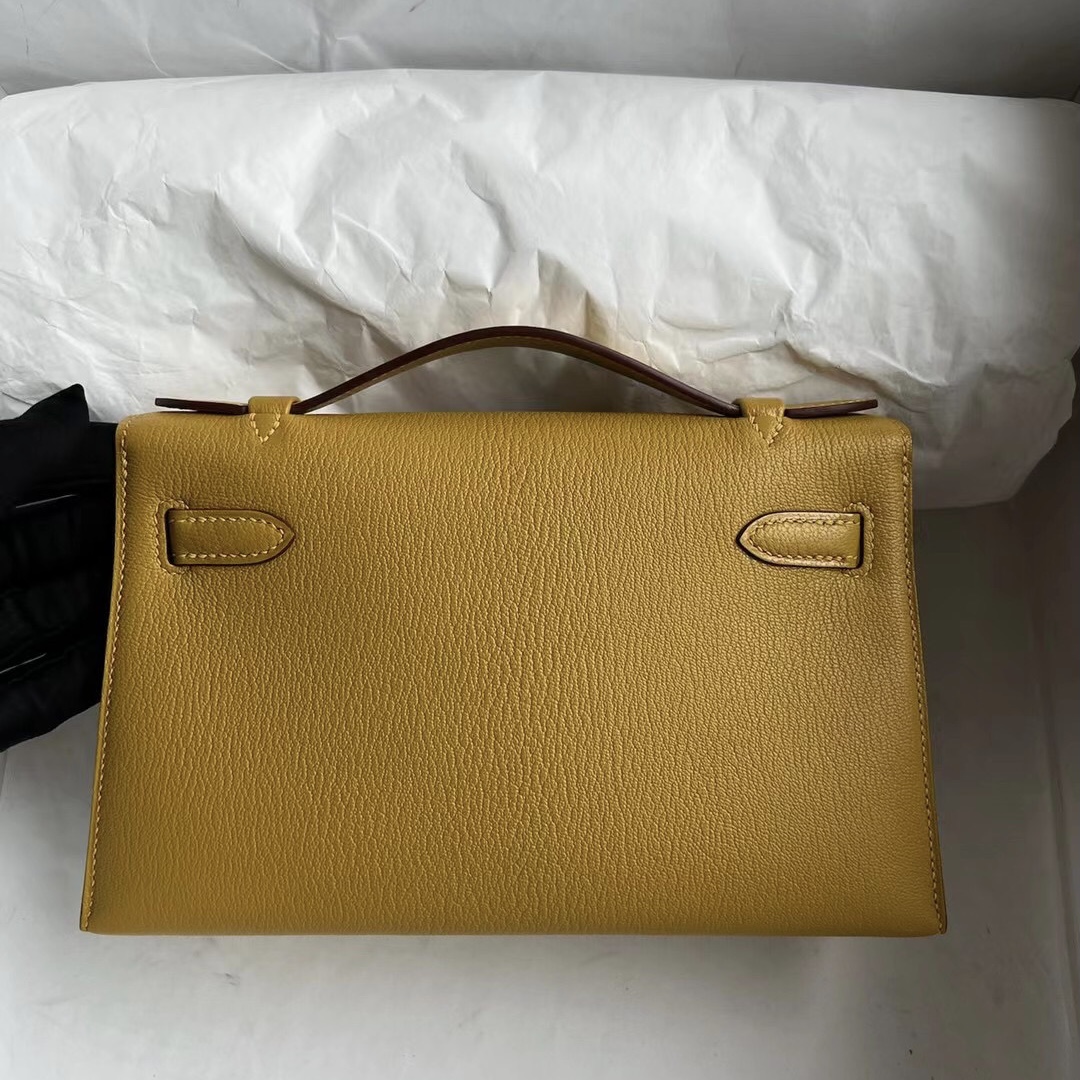 Hermes MiniKelly Pochette Chevre 9D Amber