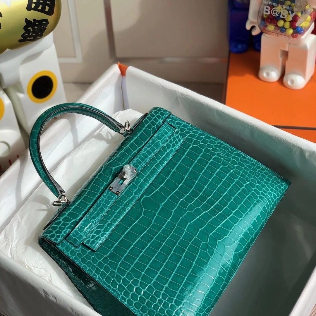 Hermes Kelly 28cm CK14 Beige 杏色 Shiny Porosus Crocodile ＾-6468
