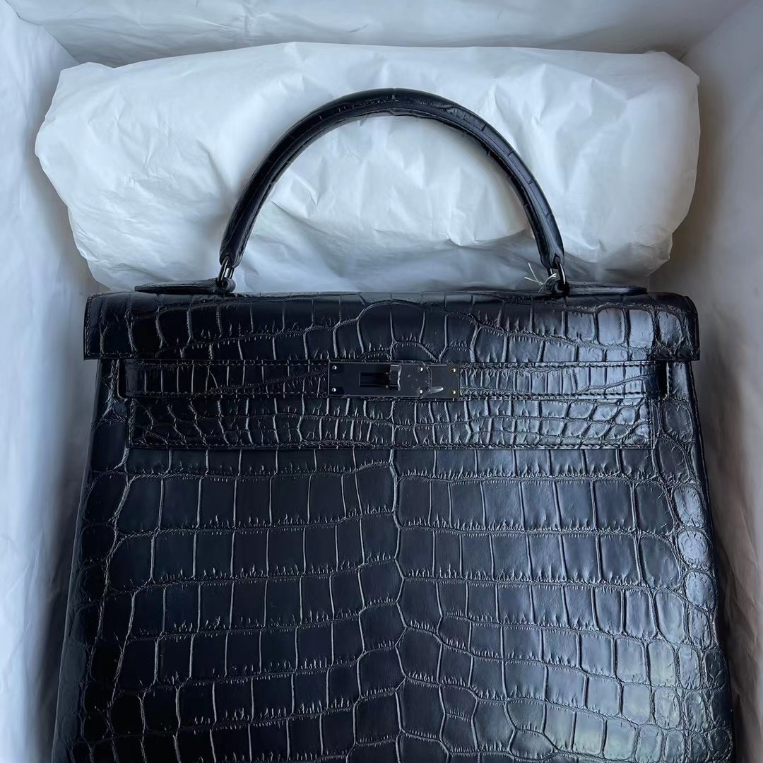 Hermes Kelly 32cm So Black 89 Noir  Matte Nilo Crocodile HCP