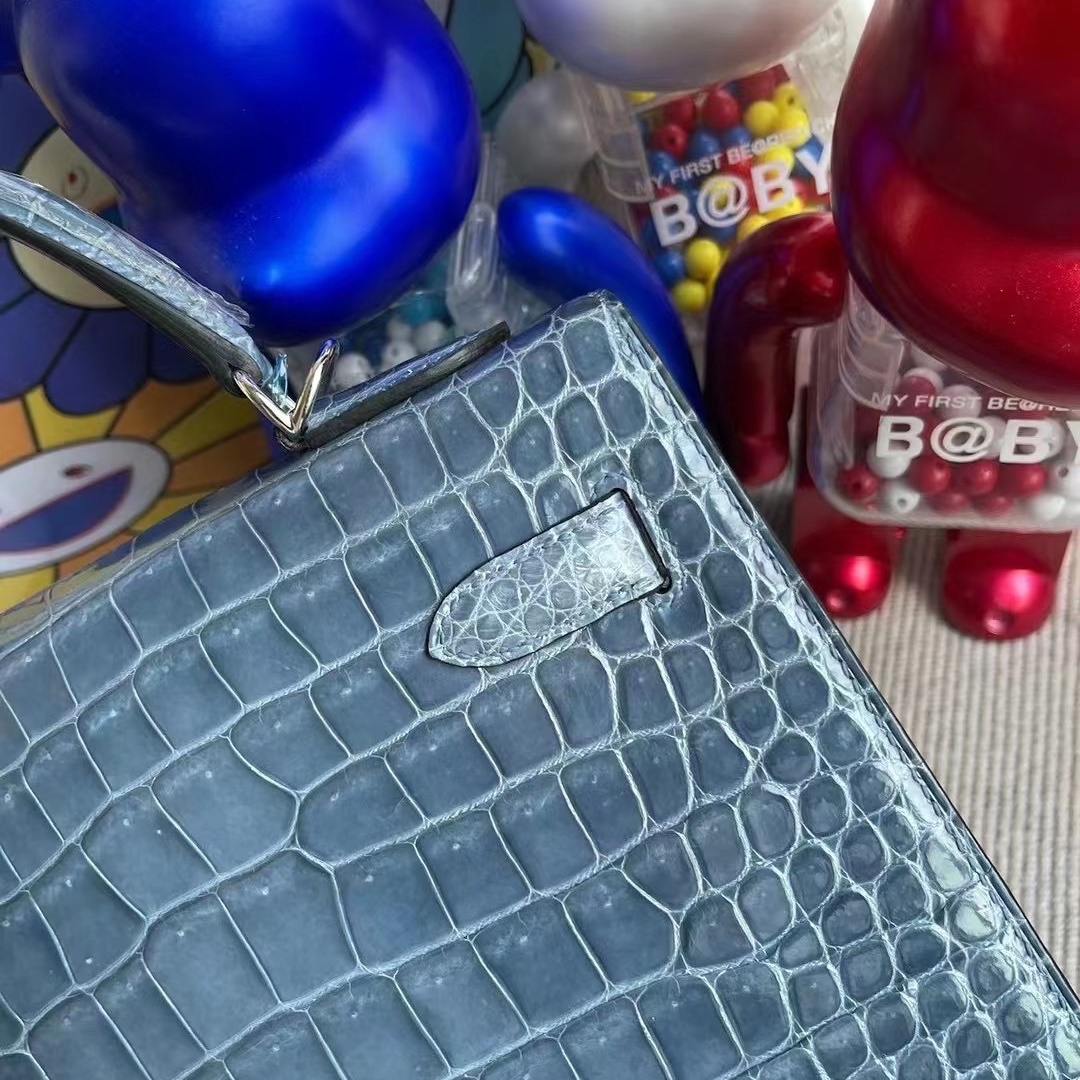 Hermes Kelly 32cm CK75 Blue Jean Shiny porosus crocodile phw Hermes Kelly 32cm CK75 Blue Jean Shiny porosus crocodile phw