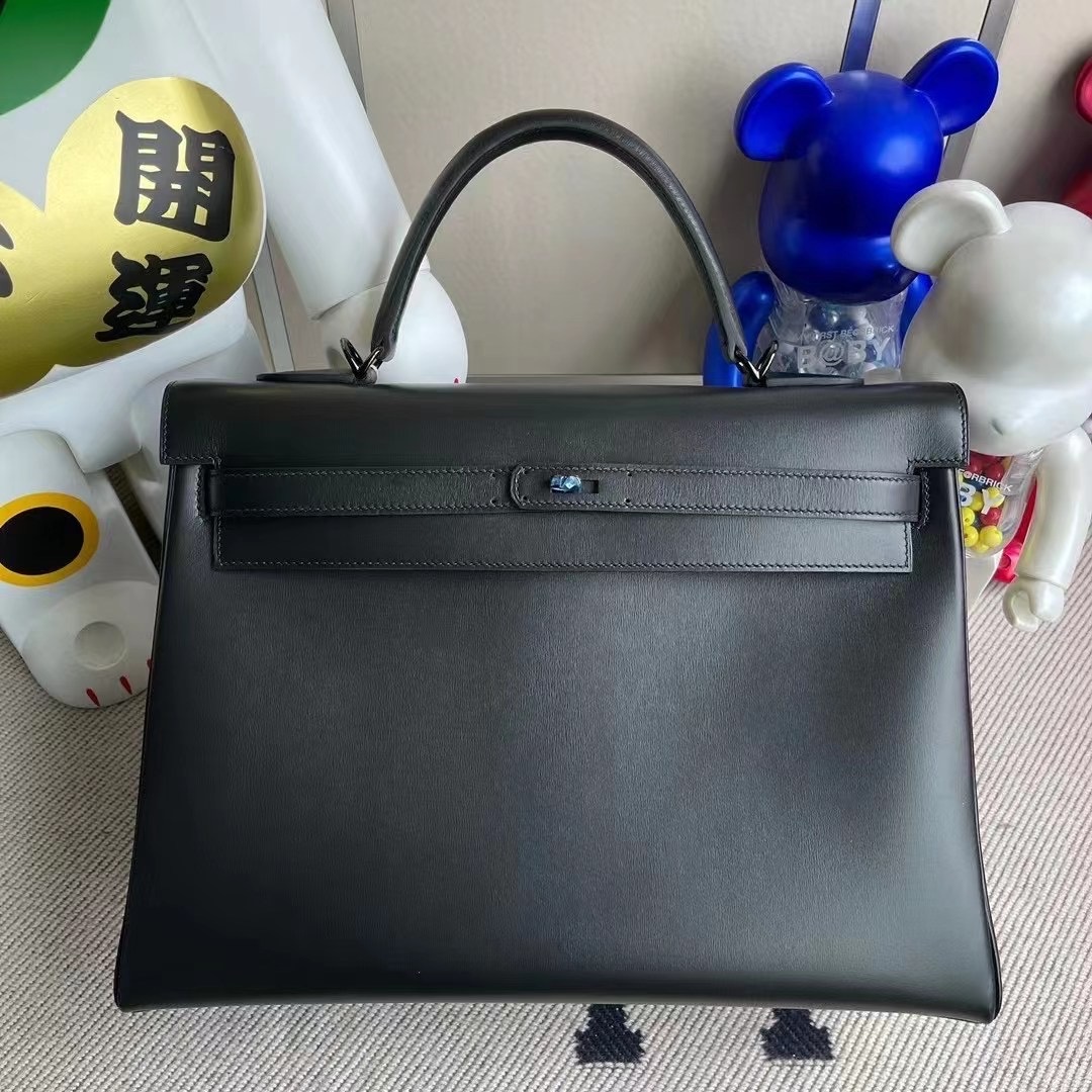 Hermes Kelly 35cm SO Black Box Retourne Black Hardware Hermes Kelly 35cm SO Black Box Retourne Black Hardware