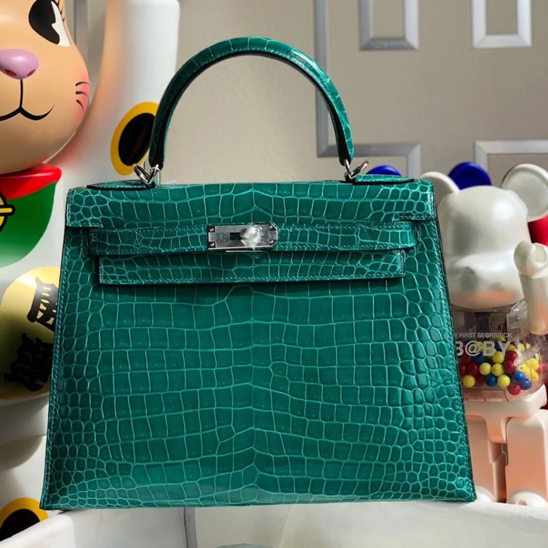 Hermes Kelly 28cm HCP Shiny Porosus Crocodile  O6 Vert Jade  ＾