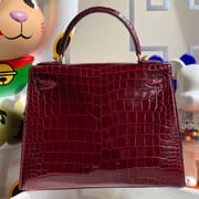 Hermes Kelly 28cm 6Q Very emeraude Shiny Porosus Crocodile ＾-0873