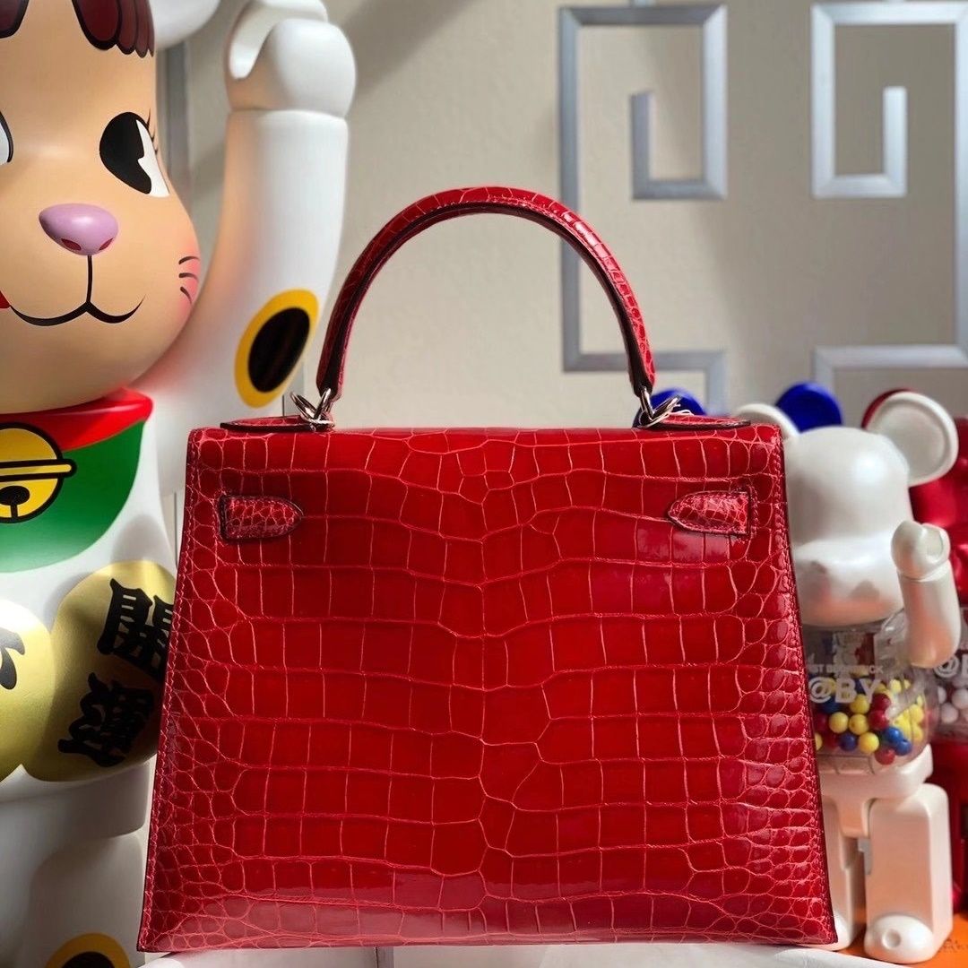 Hermes Kelly 28cm ck95 Braise  Shiny Porosus Crocodile ＾