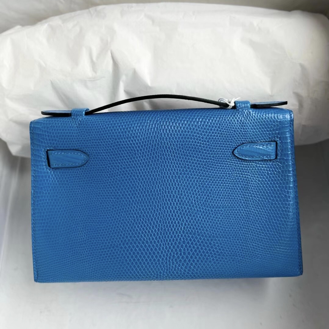 Hermes Mini Kelly Pochette 7Q Blue Mykonos Lizard Hermes Mini Kelly Pochette 7Q Blue Mykonos Lizard
