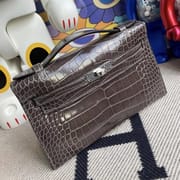 CK17 Ficelle  Shiny Alligator Crocodile Hermes Mini Kelly Pochette PHW-0878