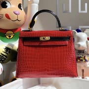 Hermes Kelly 28cm ck95 Braise  Shiny Porosus Crocodile ＾-5779