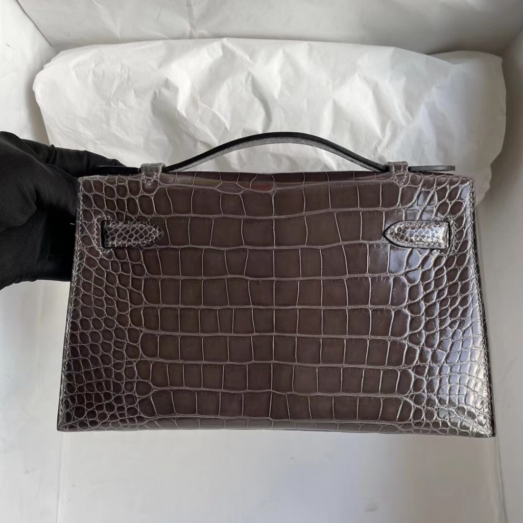 Hermes MiniKelly Pochette Shiny nilo crocodile CK88 Graphite