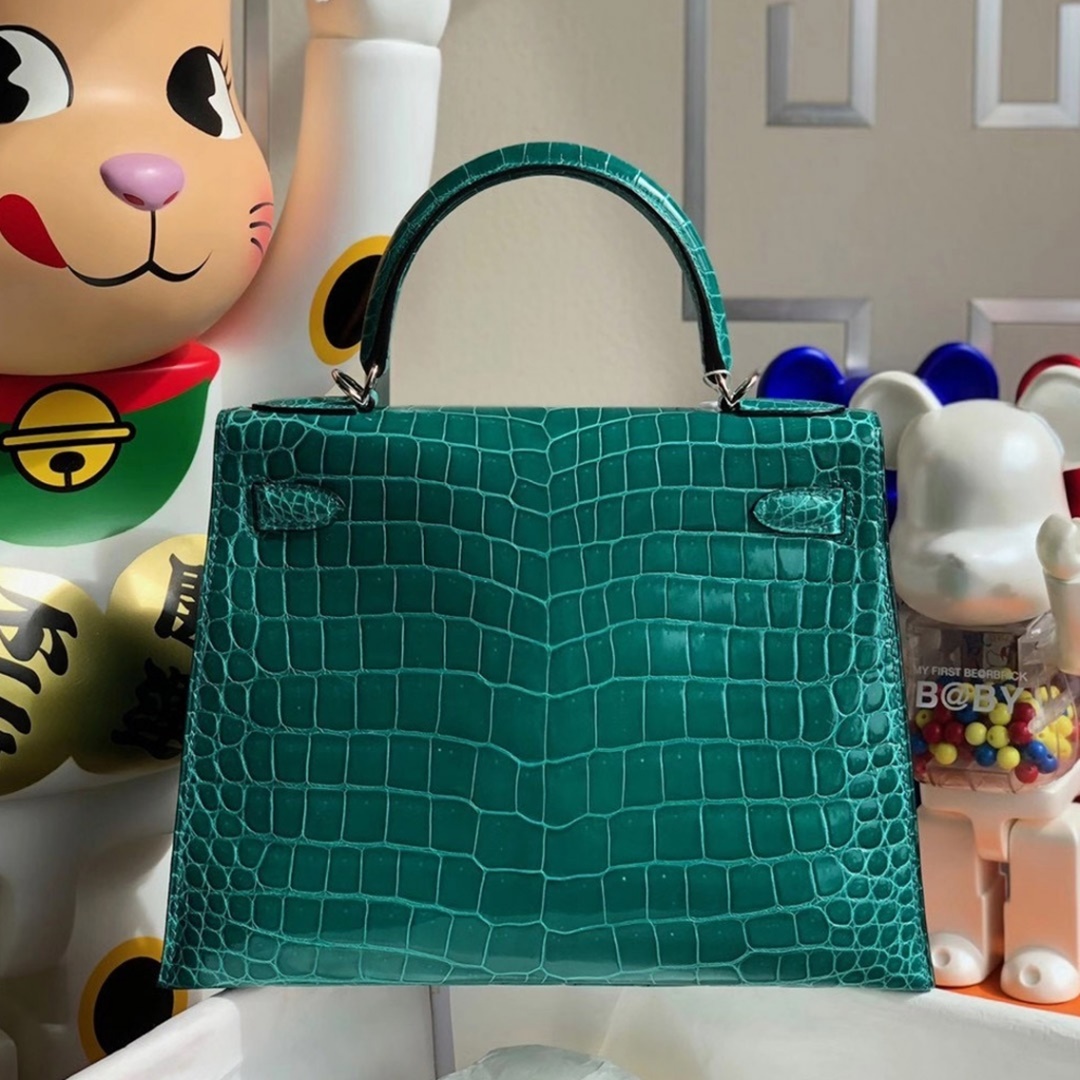 Hermes Kelly 28cm HCP Shiny Porosus Crocodile  O6 Vert Jade  ＾