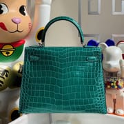 Hermes Kelly 28cm CCF5 Bourgogne  Shiny Porosus Crocodile ＾-1433