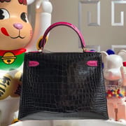 Hermes Kelly 28cm 67 Vert Fonce  Shiny Porosus Crocodile-4971