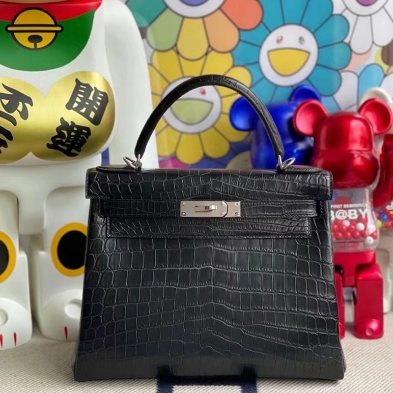 Hermes Kelly 28cm Matte alligator crocodile 89 Noir Hermes Kelly 28cm Matte alligator crocodile 89 Noir