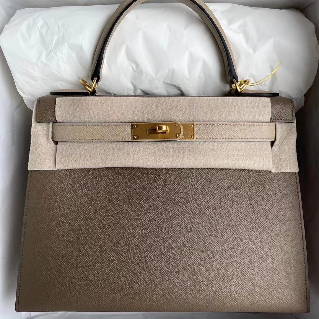 Hermes Kelly 28cm HSS Epsom CK18 Etoupe S2 Trench GHW Hermes Kelly 28cm HSS Epsom CK18 Etoupe S2 Trench GHW