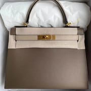 Hermes Kelly 28cm Hss Epsom 1Z  jaune poussin 1Q rose confetti-9039
