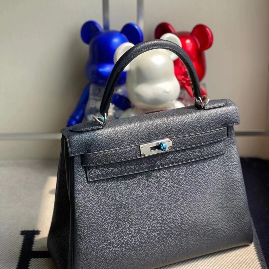 Hermes Kelly 28cm Togo 2Z Blue Nuit All handmade