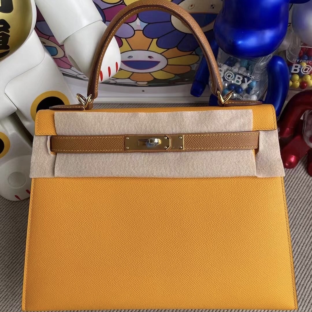 Hermes Kelly 28cm Hss Epsom 9V Jaune Dor 37 gold Hermes Kelly 28cm Hss Epsom 9V Jaune Dor 37 gold