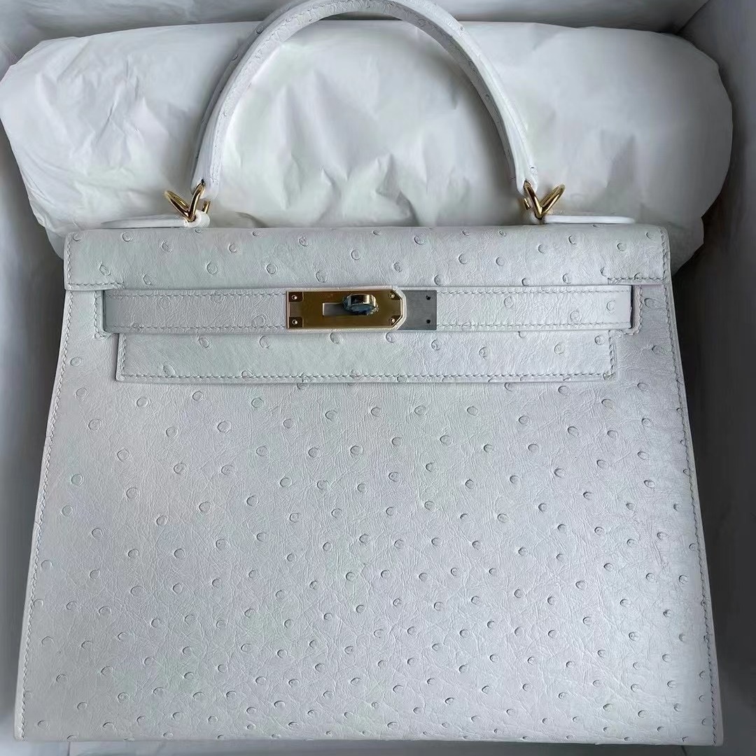 Hermes Kelly 28cm Ostrich 01 Pure white Hermes Kelly 28cm Ostrich 01 Pure white
