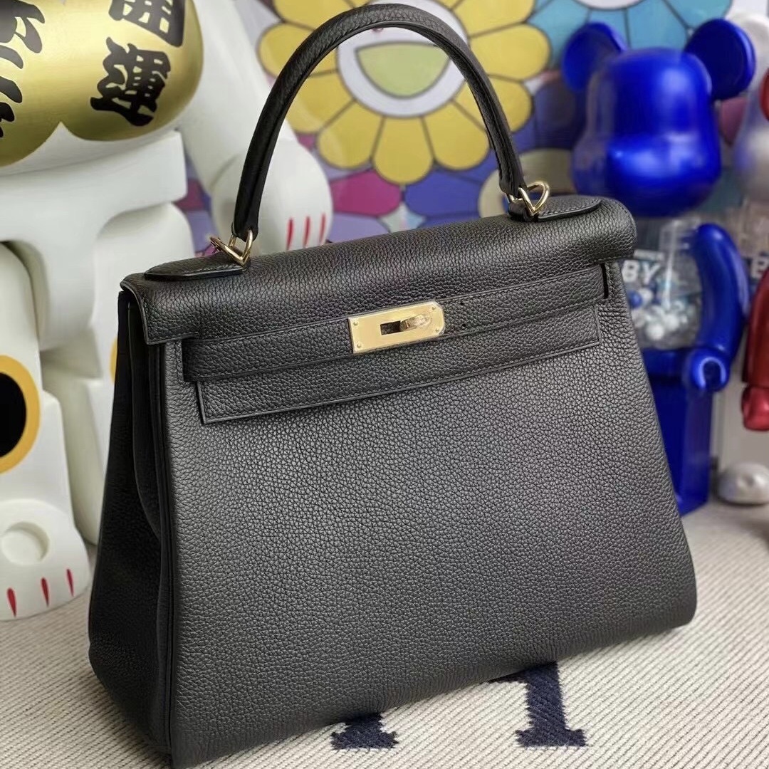 Hermes kelly 28cm CK89 Noir Togo GHW Full Handmade Hermes kelly 28cm CK89 Noir Togo GHW Full Handmade