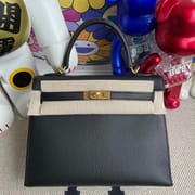 Kelly 28 Mysore Goatskin 89 Noir I6 Rose ExtrêMe