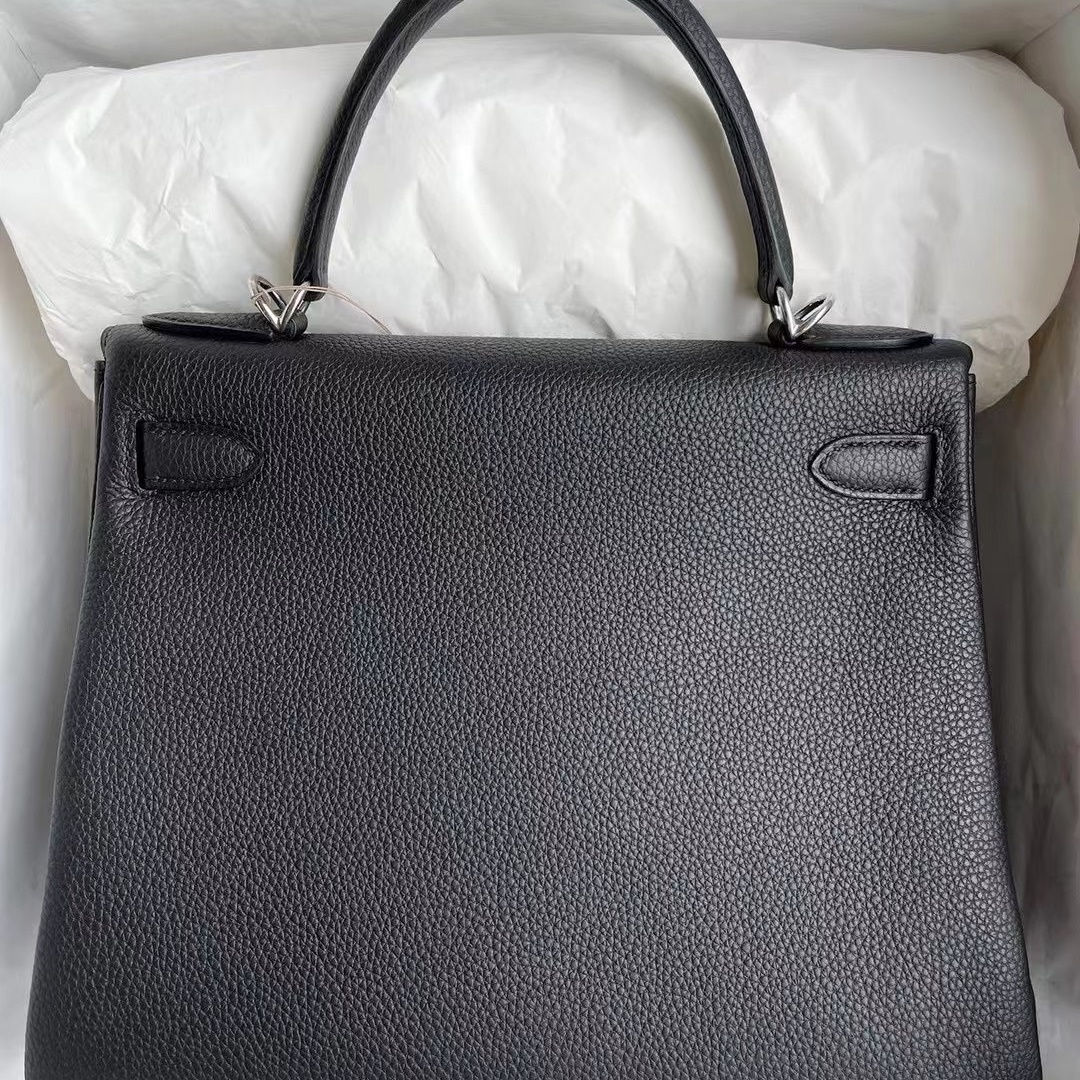 Hermes kelly 28cm CK89 Noir  Togo Silver Full Handmade