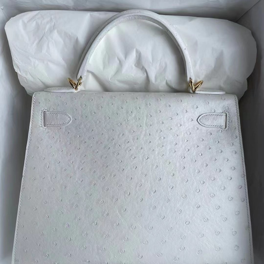 Hermes Kelly 28cm Ostrich 01 Pure white Hermes Kelly 28cm Ostrich 01 Pure white