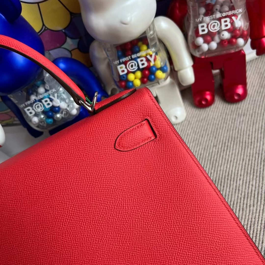 Hermes Kelly 28cm Epsom S5 Rouge Tomate  Silver hardware  All hand sewing