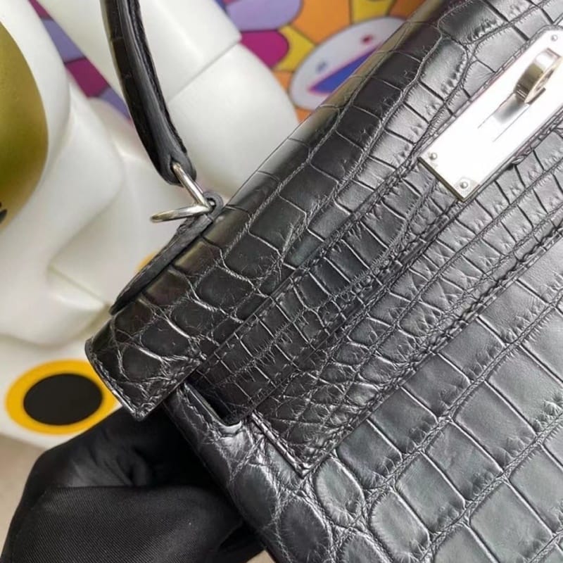 Hermes Kelly 28cm 6Q Very emeraude Shiny Porosus Crocodile ＾-9726