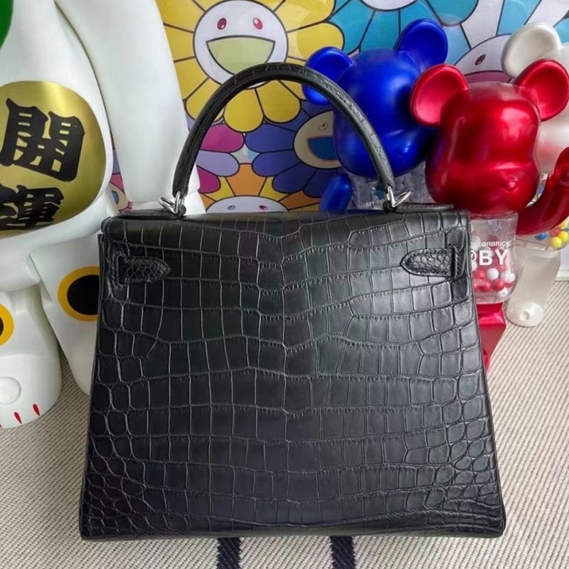 Hermes Kelly 28cm Matte alligator crocodile 89 Noir Hermes Kelly 28cm Matte alligator crocodile 89 Noir