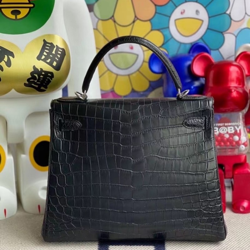 Hermes Kelly 28cm Matte alligator crocodile 89 Noir Hermes Kelly 28cm Matte alligator crocodile 89 Noir