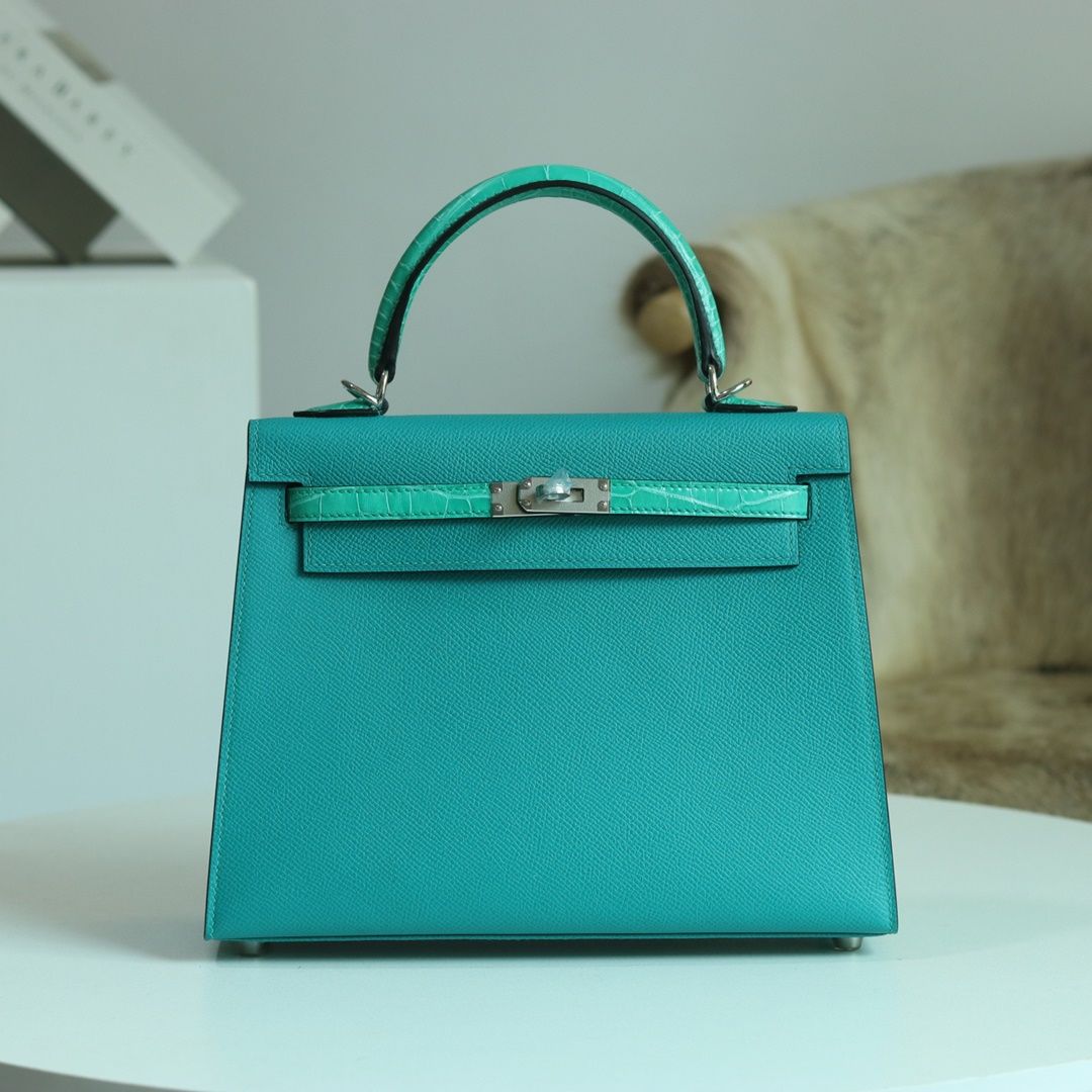 HERMES KELLY25 7F Blue Paon EPSOM SILVER HARDWARE