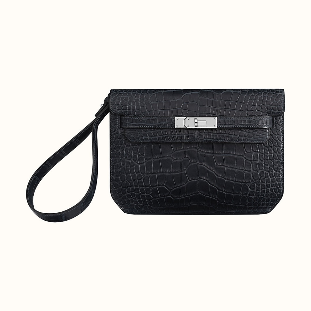 Hermes Kelly depeches 25 pouch CK76 Bleu Indigo matte Mississippiensis alligator