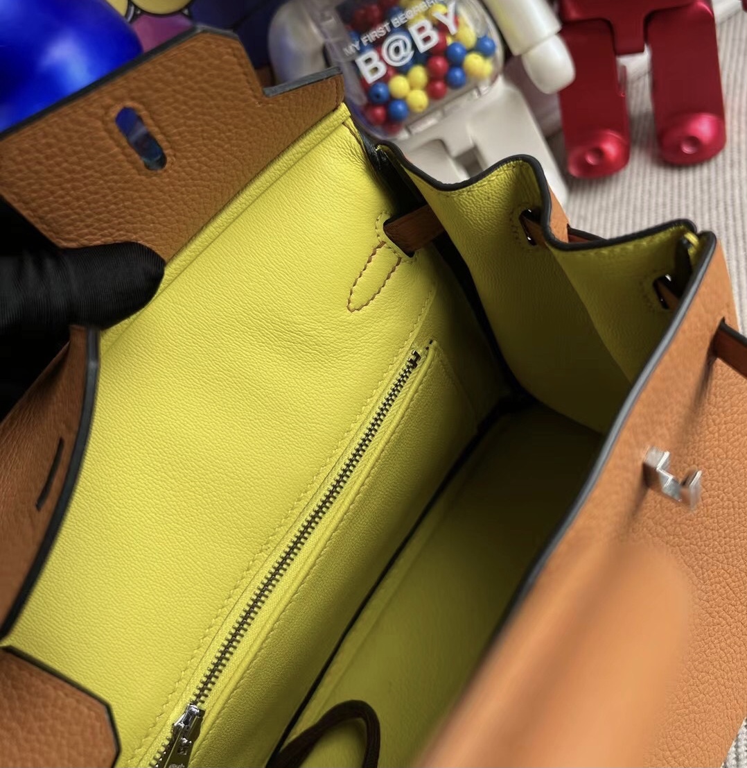 Hermes Birkin 25cm Togo I9 Abricot and 9R Lime  Silver hardware All hand sewing