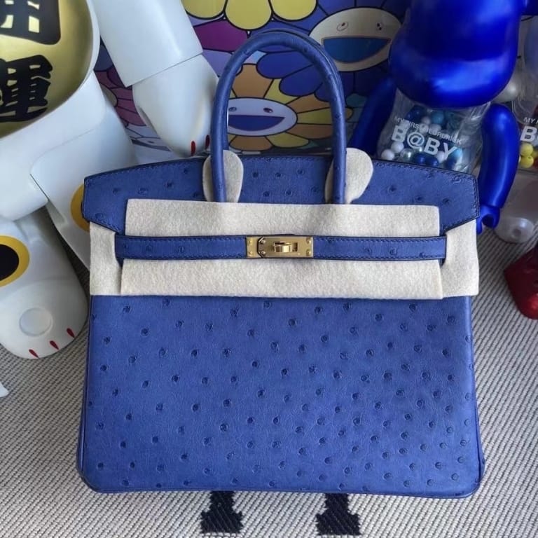 Hermes Bag price and pictures Birkin 25 Ostrich 7Q Blue Mykonos Gold hardware