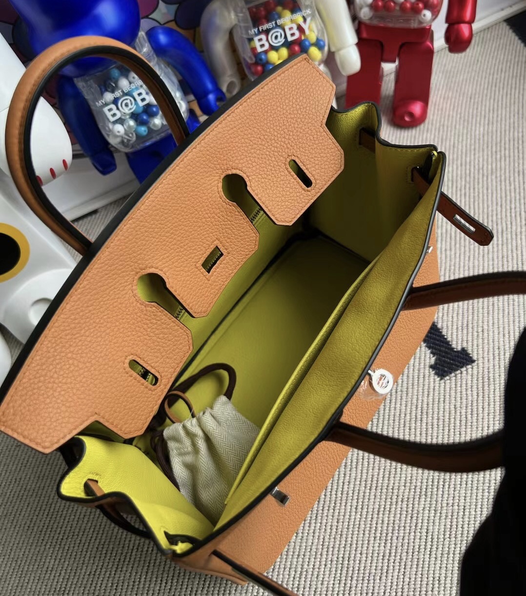 Hermes Birkin 25cm Togo I9 Abricot and 9R Lime  Silver hardware All hand sewing