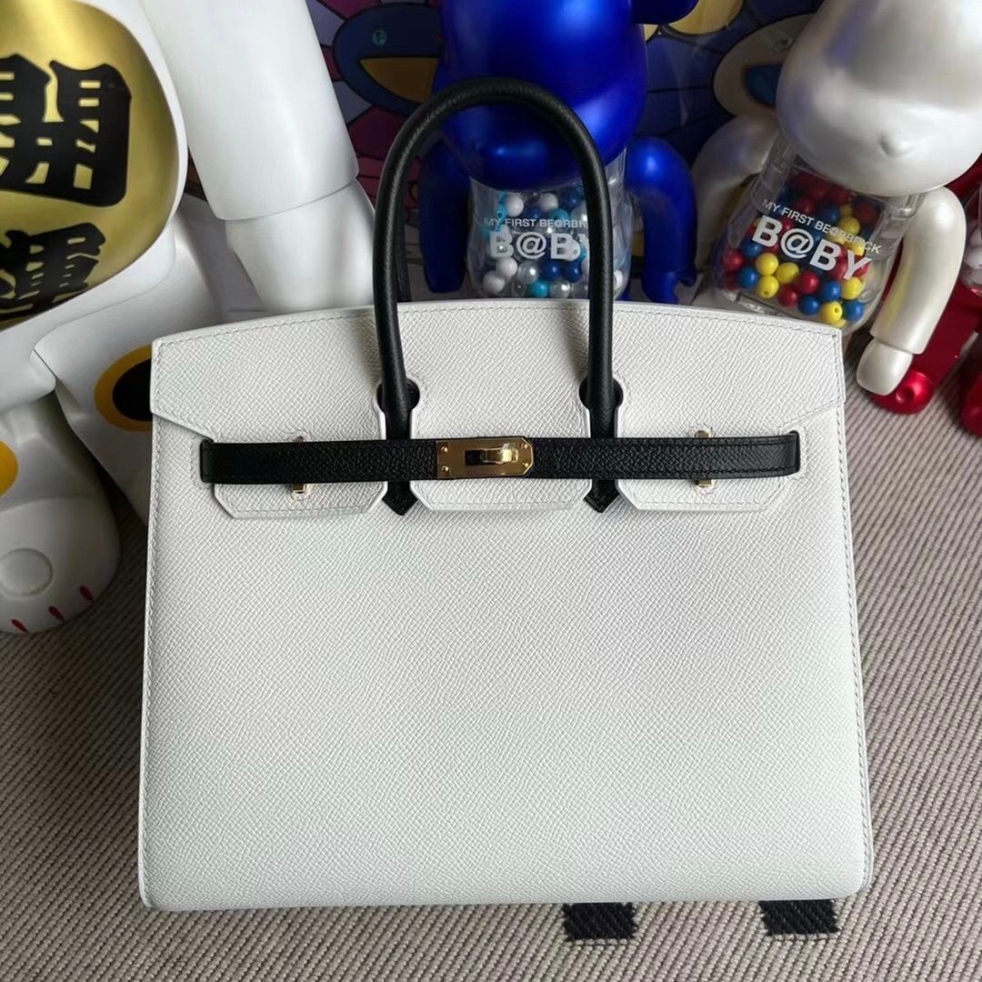 Birkin 25cm Sellier Epsom 01 Blanc /89 Noir GHW
