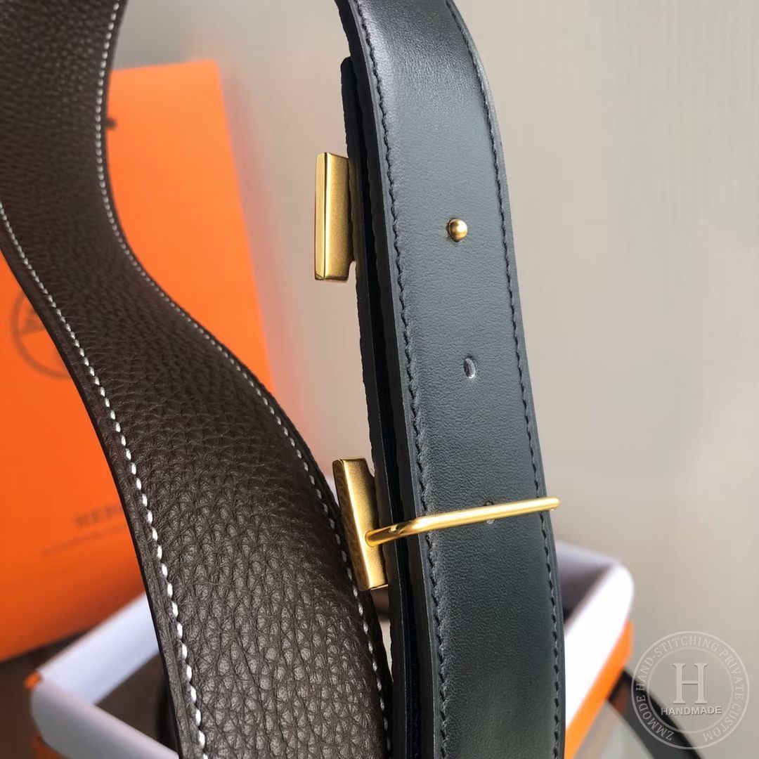 HERMES BELT 37GOLD TOGO/ 89 BLACK/32mm-Gold-7519-0383-0414