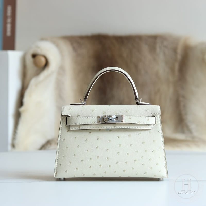 Hermes Kelly Mini II Ostrich 3C Parchemin PHW