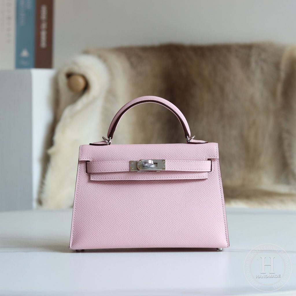 Hermes Kelly Mini Pochette Bag Epsom Leather Palladium Hardware In Pink