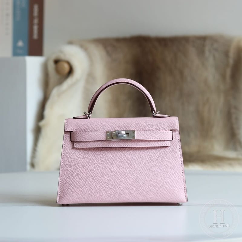 Mini Kelly 20cm epsom 3q Rose Sakura Epsom Palladium Hardware