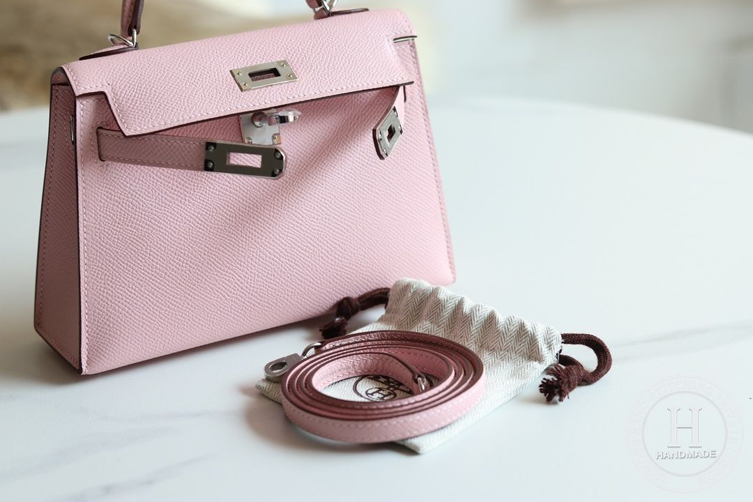 Hermes Kelly Cut Epsom Bag in Rose Confetti with Palladium Hardware