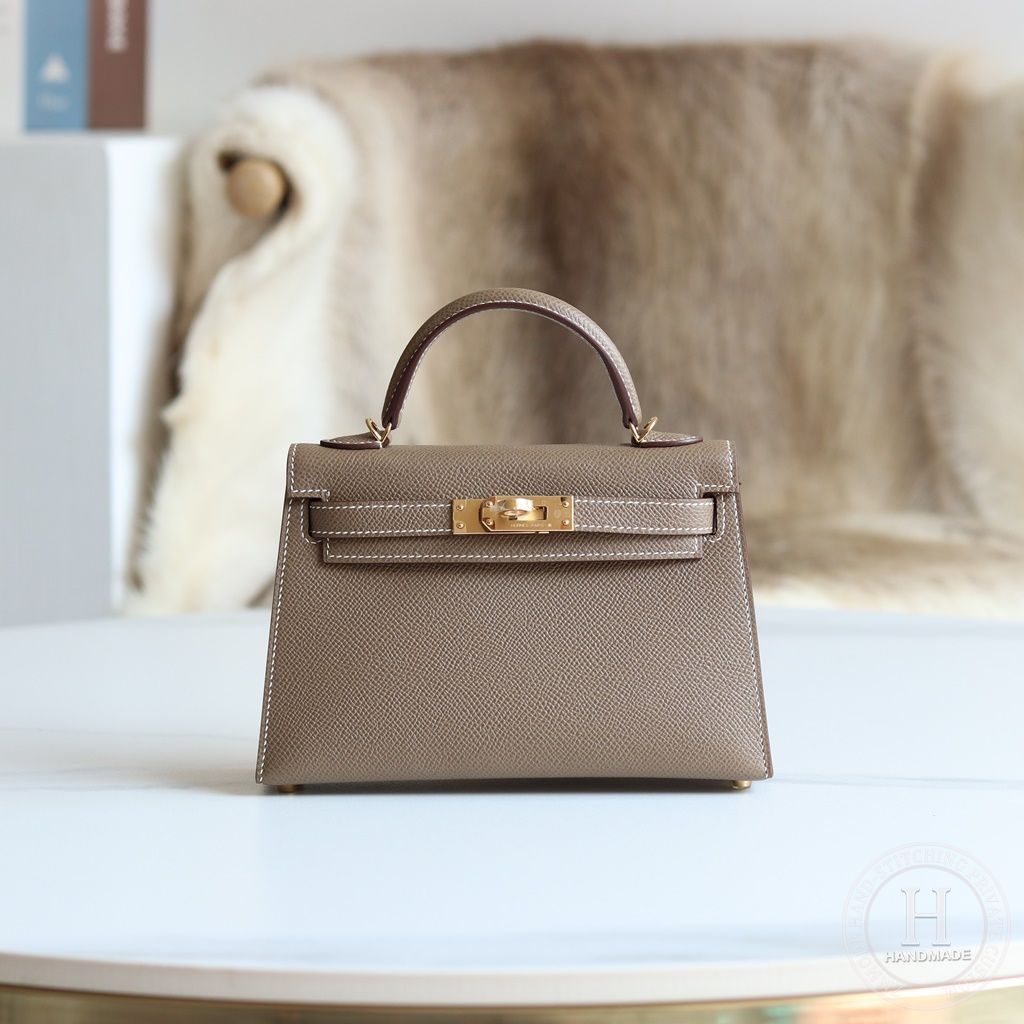 Hermès Kelly Mini II  Epsom CK18 Etoupe GHW