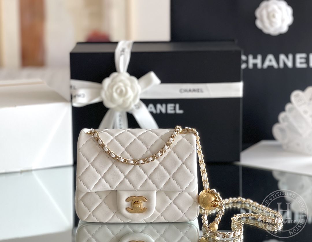 Lambskin Quilted Mini Square Flap White Lambskin Quilted Mini Square Flap White