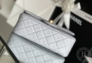 Lambskin Quilted Mini CC Pearl Crush Rectangular Flap Dark Beige-2751